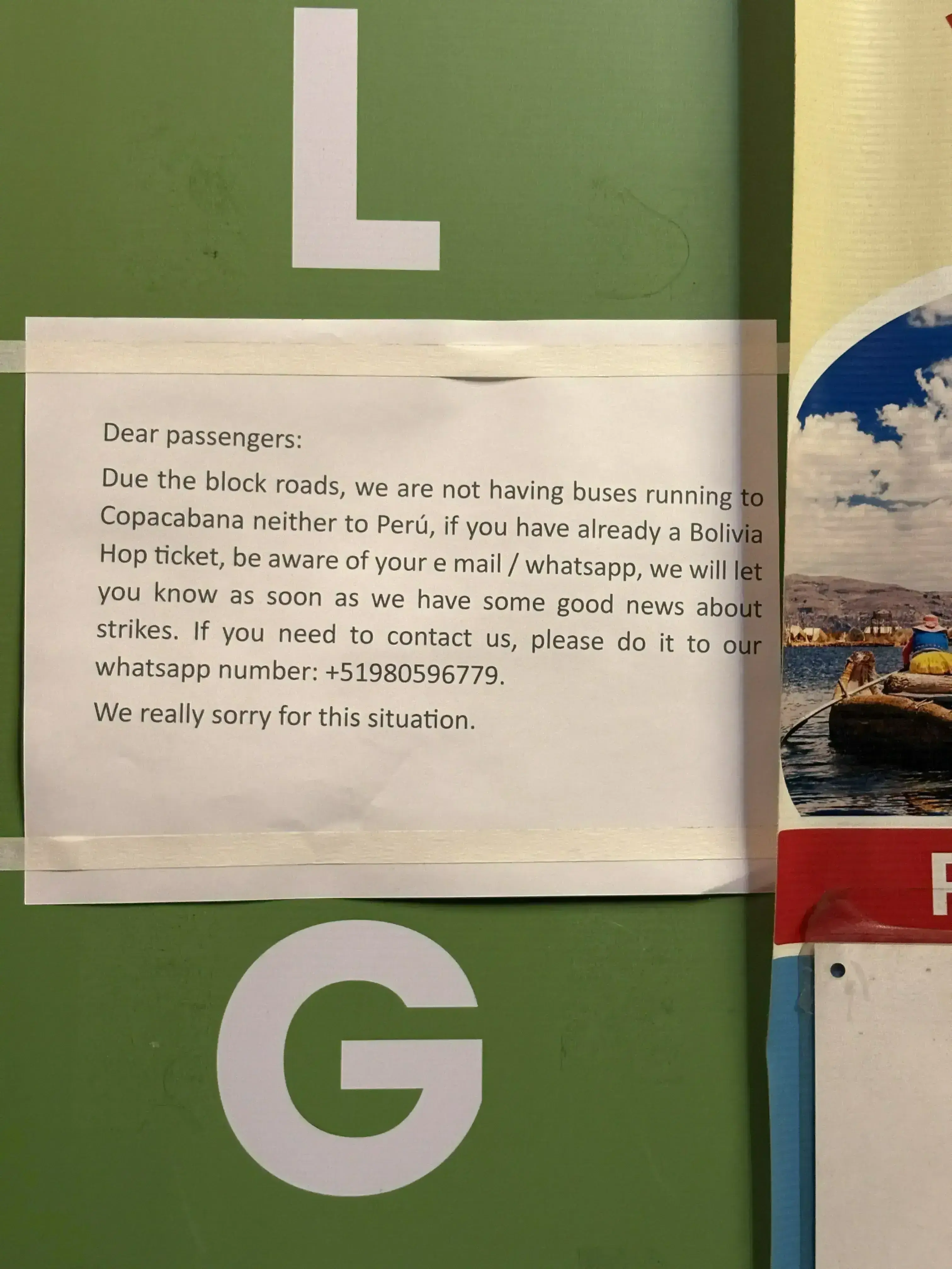 A sign at the bus agency
